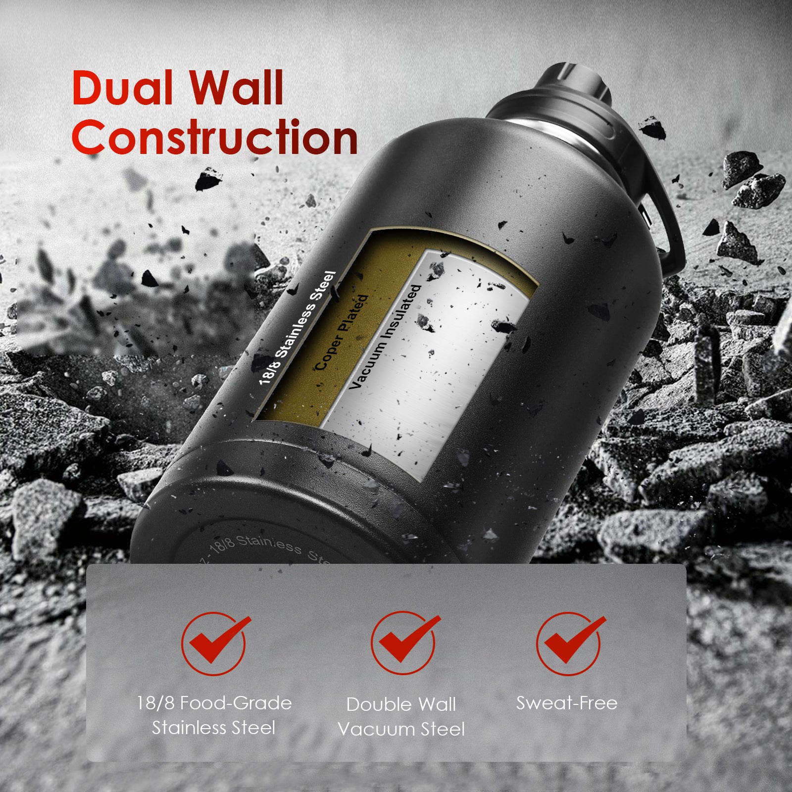 1TG Tactical 64 oz Water Bottle with Free MOLLE Pouch and Strap